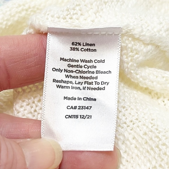 Talbots NWT Tipped V Neck Slub Vest Large Petite LP sweater knit white linen - Picture 8 of 11